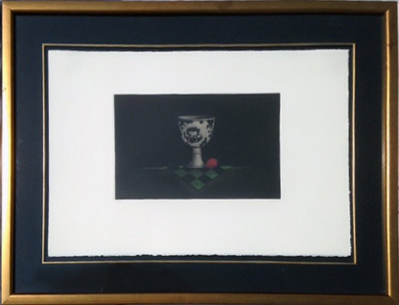 Tomoe Yokoi, Cup and Strawberry, Mezzotint: Artist: Tomoe Yokoi, Japanese (1942 - ) Title: Cup and Strawberry Year: 1987 Medium: Mezzotint, signed and numbered in pencil Edition: 100 Size: 7 x 11 in. (17.78 x 27.94 cm)
