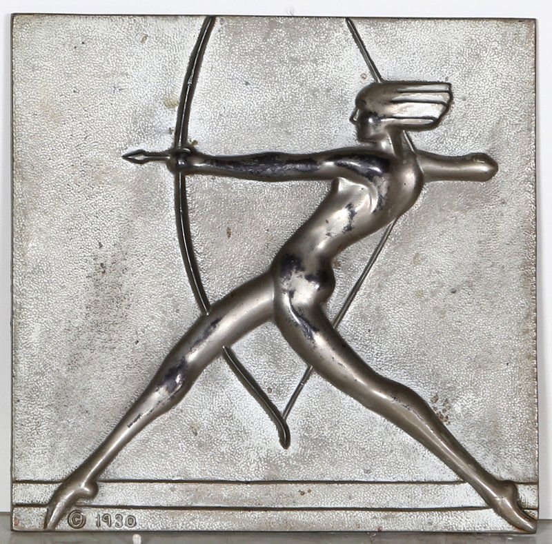 Arthur Von Frankenberg, Art Deco Archer, Metal Plaque: Artist: Arthur Von Frankenberg Title: Art Deco Archer Year: 1930 Medium: Metal Plaque, stamped Frankart, Inc. Size: 8 x 8 in. (20.32 x 20.32 cm)