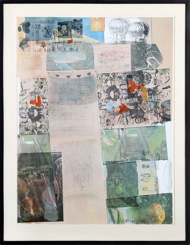 Robert Rauschenberg, Deposit, Screenprint with: Artist: Robert Rauschenberg, American (1925 - 2008) Title: Deposit Year: 1976 Medium: Screenprint with Hand-Coloring, signed and numbered in pencil Edition: 177/200 Size: 30 in. x 22 in. (76.2 cm x 55