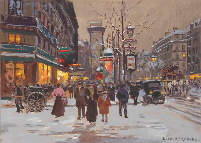 Edouard Cortes, Paris en Neige, Lithograph: Artist: Edouard Cortes, French (1882 - 1962) Title: Paris en Neige Year: circa 1962 Medium: Lithograph, signed in the plate Size: 15.5 in. x 22 in. (39.37 cm x 55.88 cm)