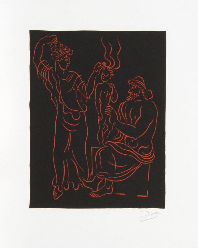 Andre Derain, L'Enfant, Linocut: Artist: Andre Derain, After, French (1880 - 1954) Title: L'Enfant Year: Printed circa 1968 Medium: Linocut, stamp signed Image Size: 11 x 9 inches Size: 19 in. x 15 in. (48.26 cm x 38.1 cm)