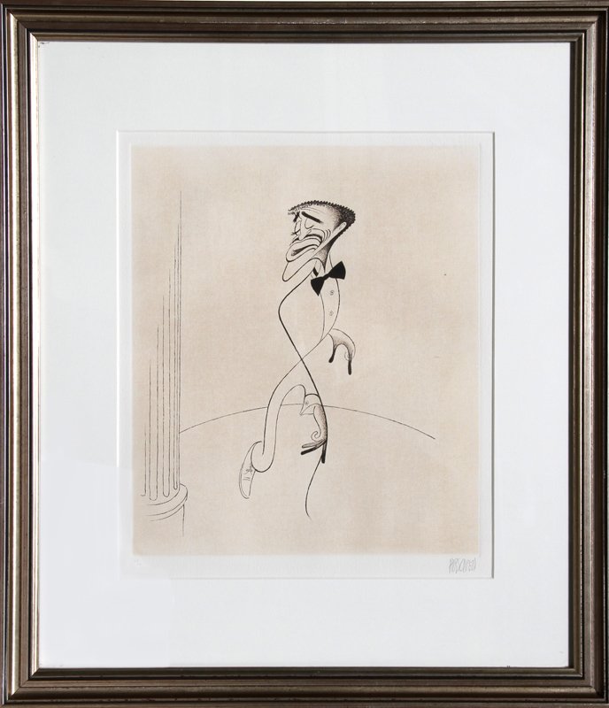 Al Hirschfeld, Sammy Davis Jr., Etching: Artist: Al Hirschfeld, American (1903 - 2003) Title: Sammy Davis Jr. Medium: Etching, signed and numbered in pencil Edition: 63/100 Image Size: 14 x 11.5 inches Frame Size: 23.5 x 20.5 inches
