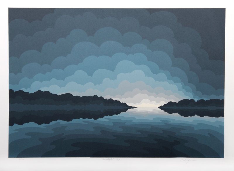 Roy Ahlgren, Twilight Bay, Silkscreen: Artist: Roy Ahlgren, American (1927 - 2011) Title: Twilight Bay Year: circa 1970 Medium: Silkscreen, signed and numbered in pencil Edition: 2/100 Image Size: 18 x 16 inches Size: 22.5 x 30 in. (57.15 