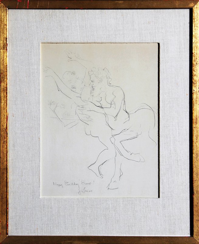 Jack Levine, Happy Birthday Ernst, Drawing: Artist: Jack Levine, American (1915 - 2010) Title: Happy Birthday Ernst Medium: Pencil on paper, signed and dedicated Size: 13 x 10 in. (33.02 x 25.4 cm) Frame Size: 21 x 17.5 inches