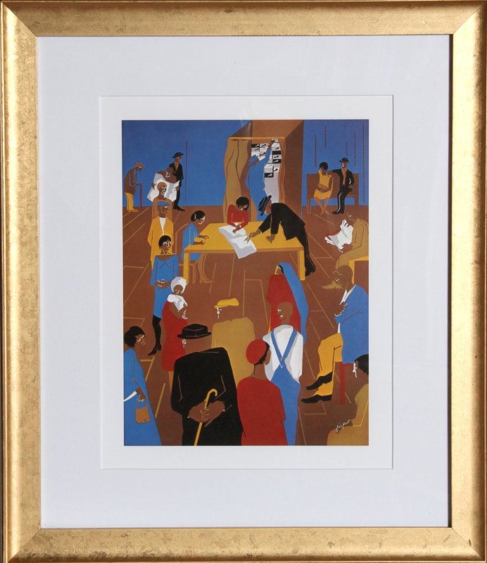 Jacob Lawrence, The 1920's, Offset Lithograph: Artist: Jacob Lawrence, American (1917 - 2000) Title: The 1920's Year: 1975 Medium: Offset Lithograph Image Size: 13 x 10 inches Size: 17 in. x 14 in. (43.18 cm x 35.56 cm) Frame Size: 23 x 19.5 inche