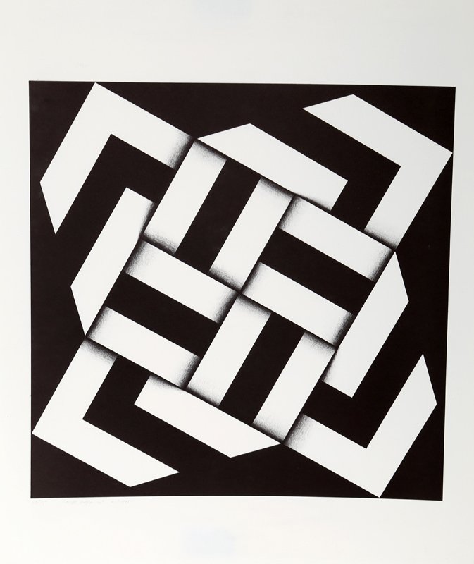 Omar Rayo, Nitibos, Screenprint: Artist: Omar Rayo, Colombian (1928 - 2010) Title: Nitibos Year: 1968 Medium: Screenprint, signed and numbered in pencil Edition: 75 Image Size: 17 x 17 inches Size: 24 x 20 in. (60.96 x 50.8 cm)
