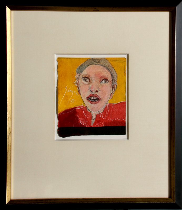 Leonel Gongora, Drawing #7 from the Magic Flute Series,: Artist: Leonel Gongora, Colombian (1932 - 1999) Title: Drawing #7 from the Magic Flute Series Medium: Colored Inks and Gouache, signed Size: 7.25 in. x 6.25 in. (18.42 cm x 15.88 cm) Frame Size: 19 x 