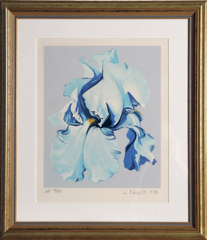 Lowell Blair Nesbitt, Blue Iris, Serigraph: Artist: Lowell Blair Nesbitt, American (1933 - 1993) Title: Blue Iris Year: 1980 Medium: Serigraph, Signed and Numbered in Pencil Edition: AP 16/25 Image Size: 17.5 x 14 inches Frame Size: 25 x 22 inc
