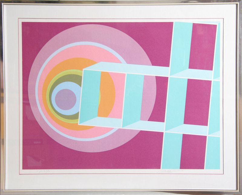 Rita Simon, Spacescape II, Serigraph: Artist: Rita Simon, American (1938 - ) Title: Spacescape II Year: 1978 Medium: Serigraph, signed and numbered in pencil Edition: 200, AP 30 Size: 25 in. x 36.5 in. (63.5 cm x 92.71 cm)