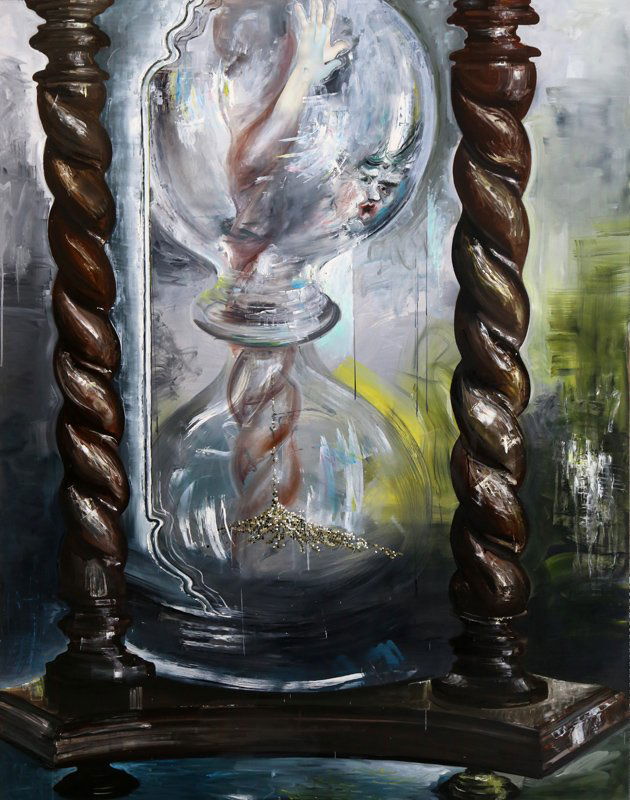 Bernhard Martin, Hourglass, Oil Painting: Artist: Bernhard Martin (1966 - ) Title: Hourglass Year: 2007 Medium: Oil on Board, signed and dated verso Size: 102.5 x 80 in. (260.35 x 203.2 cm)
