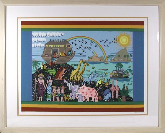 Jack Hofflander, Noah's Ark, Serigraph: Artist: Jack Hofflander, American (1920 - 2003) Title: Noah's Ark Year: 1979 Medium: Serigraph, signed and numbered in pencil Edition: 250 Size: 26 in. x 34 in. (66.04 cm x 86.36 cm) Frame Size: 33 x
