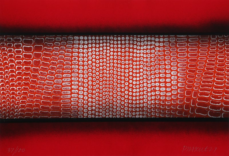 Paul Maxwell, Abstract (Red), Serigraph: Artist: Paul Maxwell, American (1925 - ) Title: Untitled - Abstract (Red) Year: circa 1978 Medium: Serigraph, signed and numbered in pencil Edition: 100 Size: 27 x 39 in. (68.58 x 99.06 cm)