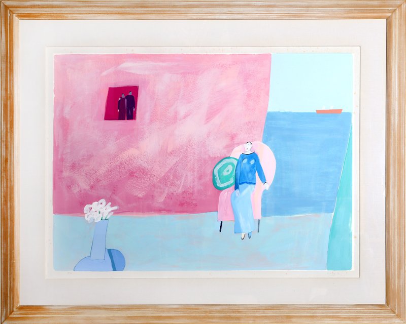 Joy Laville, Seated Woman on Pink Chair, Lithograph: Artist: Joy Laville, English/Mexican (1923 - ) Title: Seated Woman on Pink Chair Medium: Lithograph, signed and numbered in pencil Edition: 45/75 Size: 31.5 x 43.5 in. (80.01 x 110.49 cm) Frame Size: