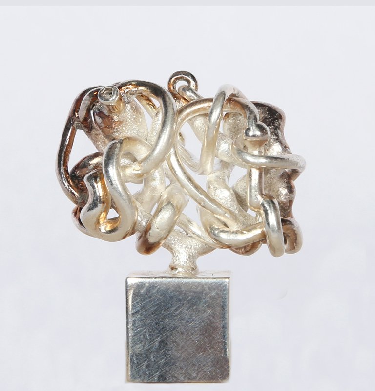 Miguel Berrocal, Micro Mento (Opus 150), Silver Plated: Artist: Miguel Berrocal, Spanish (1933 - 2006) Title: Micro Mento (Opus 150) Year: 1977 Medium: Silver Plated Brass sculpture Edition: 5340 Size: 1.5 x 1.5 x 0.5 in. (3.81 x 3.81 x 1.27 cm)