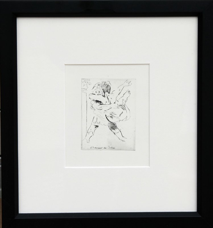 Jack Levine, L'Enlebement des Sabines, Etching: Artist: Jack Levine, After, American (1915 - 2010) Title: L'Enlebement des Sabines Year: 1965 Medium: Etching Size: 4 in. x 3 in. (10.16 cm x 7.62 cm) Frame Size: 12 x 11.5 inches