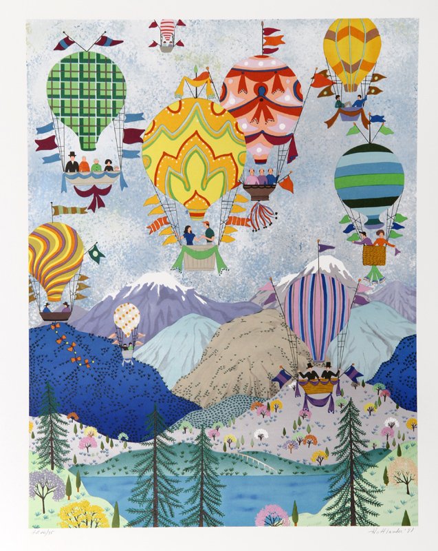 Jack Hofflander, Rocky Mountain Balloons, Serigraph: Artist: Jack Hofflander, American (1920 - 2003) Title: Rocky Mountain Balloons Year: 1981 Medium: Serigraph, signed and numbered in pencil Edition: 250, AP 35 Image Size: 23x18 inches Size: 27 in. x 2