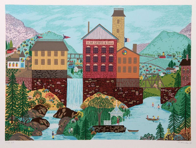 Jack Hofflander, HM Lewis Building, Serigraph: Artist: Jack Hofflander, American (1920 - 2003) Title: HM Lewis Building Year: 1979 Medium: Serigraph, signed and numbered in pencil Edition: 24, AP 30 Image Size: 22 x 30 inches Size: 26 in. x 33 in.