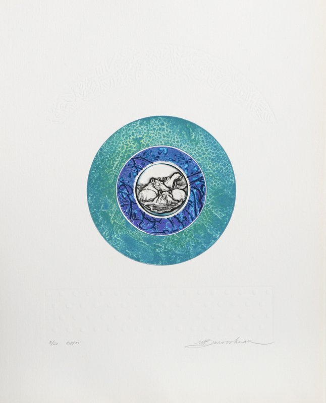 Martin Barooshian, Hippos, Intaglio with color (1 of 1)