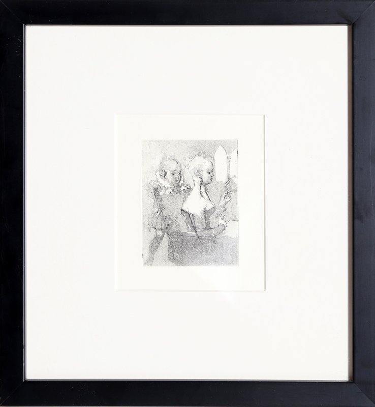 Jack Levine, Dressing Room, Etching: Artist: Jack Levine, American (1915 - 2010) Title: Dressing Room Medium: Etching Image Size: 4 x 3 inches Frame Size: 12 x 11.5 inches