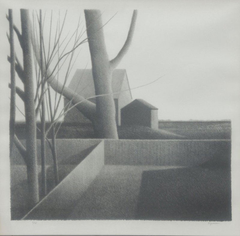 Robert Kipniss, T Fence Two Buildings, Lithograph (1 of 1)