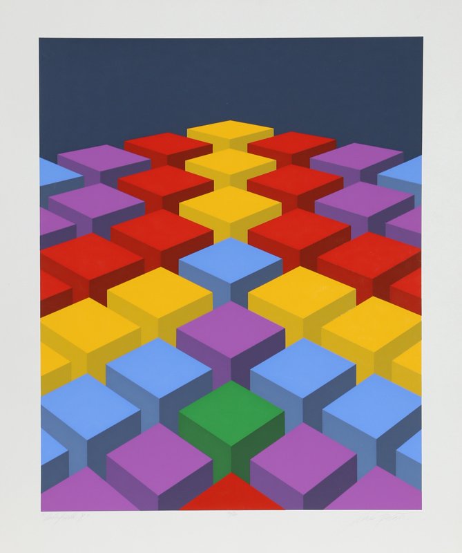Marko Spalatin, Cubefield X, Serigraph: Artist: Marko Spalatin, American (1945 - ) Title: Cubefield X Year: circa 1970 Medium: Serigraph, signed and numbered in pencil Edition: 36/60 Image Size: 24.5 x 19.5 inches Size: 30.5 x 26 in. (77.47