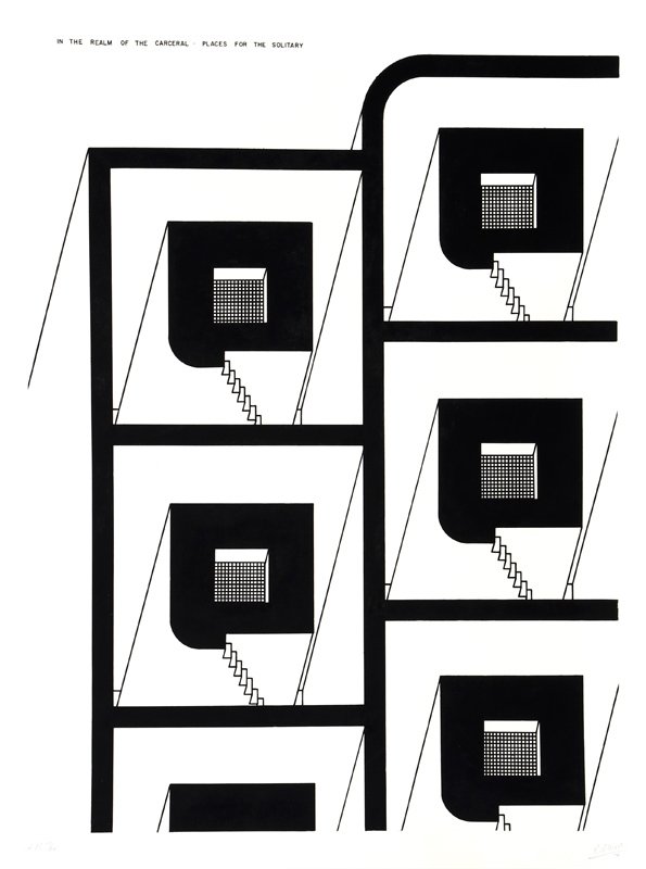 Robert Morris, Places for the Solitary from In the: Artist: Robert Morris, American (1931 - ) Title: Places for the Solitary from In the Realm of the Carceral Year: 1979 Medium: Etching with Aquatint, signed and numbered in pencil Edition: 150 Size: 48