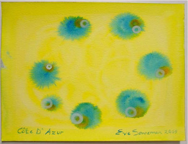 Eve Sonneman, Cote d'Azur Yellow, Watercolor: Artist: Eve Sonneman, American (1946 - ) Title: Cote d'Azur (Yellow) Year: 2009 Medium: Watercolor on Arches, signed l.r. Size: 9 x 12.2 in. (22.86 x 30.99 cm)