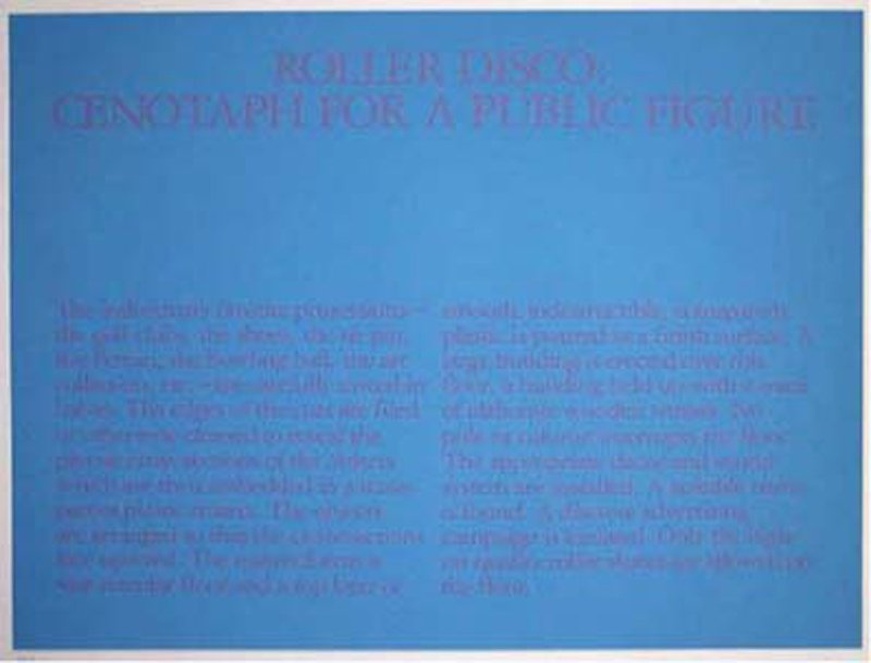 Robert Morris, Roller Disco: Cenotaph for A Public: Artist: Robert Morris, American (1931 - ) Title: Roller Disco: Cenotaph for A Public Figure Year: 1980 Medium: Silkscreen, Signed and numbered in pencil Edition: 180 Size: 26 in. x 32 in. (66.04 cm x