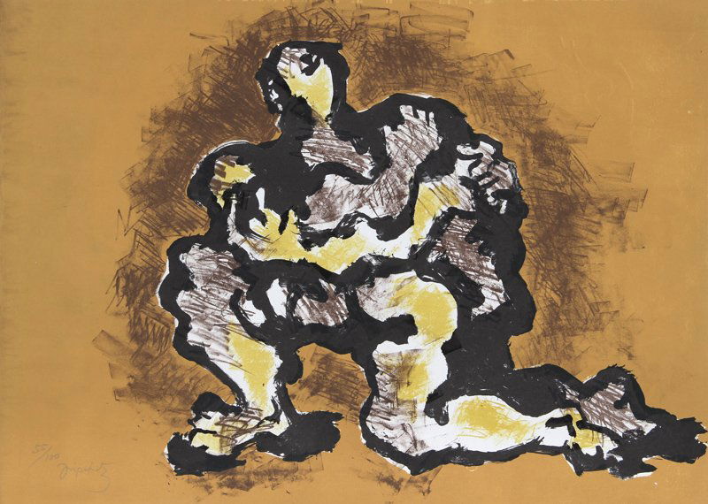 Jacques Lipchitz, Kneeling Figure, Lithograph: Artist: Jacques Lipchitz, Lithuanian (1891 - 1973) Title: untitled 2 (Kneeling Figure) Year: circa 1968 Medium: Lithograph, signed and numbered in pencil Edition: 55/100 Size: 18.5 in. x 22.5 in. (46.