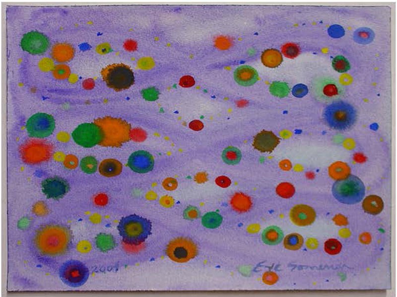 Eve Sonneman, Violet with Multicolor Dots, Watercolor: Artist: Eve Sonneman, American (1946 - ) Title: Untitled - Violet with Multicolor Dots Year: 2004 Medium: Watercolor on Arches Paper, signed l.r. Size: 9 x 12.2 in. (22.86 x 30.99 cm)