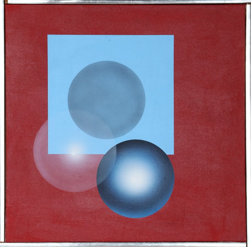 Jack Brusca, Metallurgy, Oil Painting: Artist: Jack Brusca, American (1939 - 1993) Title: Metallurgy Year: 1968 Medium: Oil on Canvas, signed, dated and titled verso Size: 20 x 20 in. (50.8 x 50.8 cm)