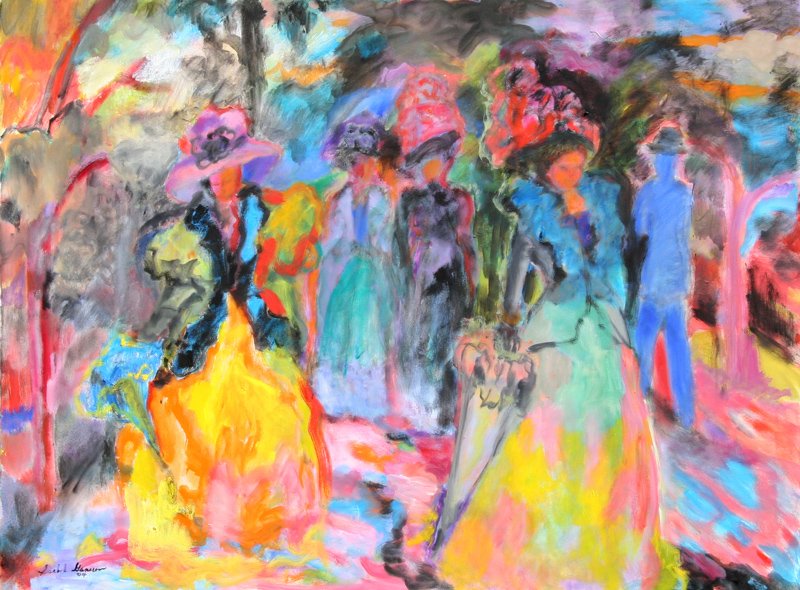 Isabel Gamerov, Walking in the Park, Oil Painting: Artist: Isabel Gamerov, American (1943 - ) Title: Walking in the Park Year: 2004 Medium: Oil on Canvas Size: 36 in. x 48 in. (91.44 cm x 121.92 cm)