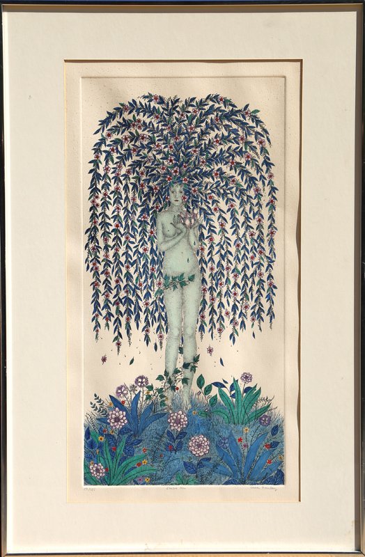 Cuca Romley, L'Arbre Nu, Aquatint Etching: Artist: Cuca Romley, American Title: L'Arbre Nu Year: circa 1970 Medium: Etching with Aquatint, signed and numbered in pencil Edition: 29/125 Image Size: 23.5 x 11.5 inches Frame Size: 32 x 21 inches