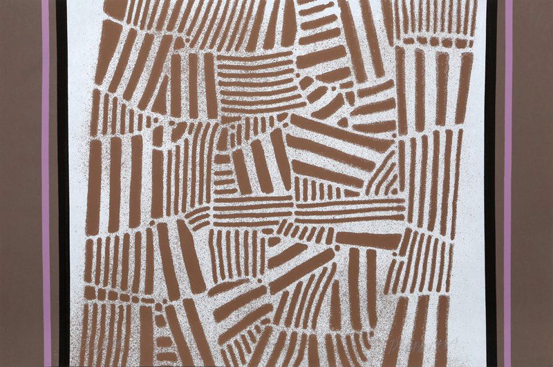 Paul Maxwell, Brown Folk Pattern, Serigraph: Artist: Paul Maxwell, American (1925 - 2015) Title: Untitled - Brown Folk Pattern Year: circa 1978 Medium: Serigraph, signed and numbered in pencil Edition: 100 Size: 26 x 39.5 in. (66.04 x 100.33 cm)