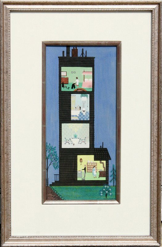 Jack Hofflander, Preparing for Dinner, Acrylic Painting: Artist: Jack Hofflander, American (1920 - 2003) Title: Preparing for Dinner Year: circa 1975 Medium: Acrylic on Board Size: 12 in. x 5.5 in. (30.48 cm x 13.97 cm) Frame Size: 18.5 x 12 inches