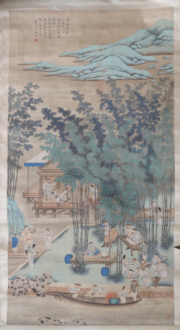 Chinese Bathers, Watercolor on Silk Painting (1 of 4)