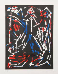 A.R. Penck, Mul, Bul Dang & Sentimentality, Woodblock: Artist: A.R. Penck, German (1939 - ) Title: Mul, Bul Dang & Sentimentality Year: 1988 Medium: Woodblock, signed and numbered in pencil Edition: 300 Size: 35 in. x 27 in. (88.9 cm x 68.58 cm)