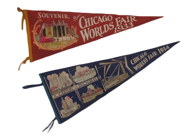 Chicago World's Fair Pennants: 30". From World's Fair in 1933 and 1934.