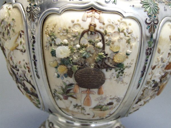 Japanese Silver & Shibayama Covered Vase 19th C. - 6