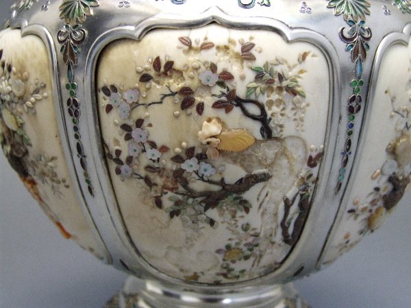 Japanese Silver & Shibayama Covered Vase 19th C. - 7