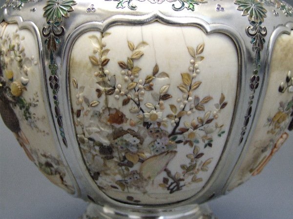 Japanese Silver & Shibayama Covered Vase 19th C. - 8