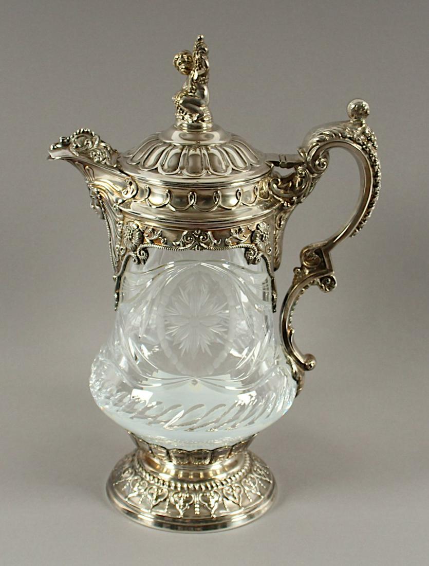 DECKELKRUG, geschliffenes Glas, versilberte (1 of 3)