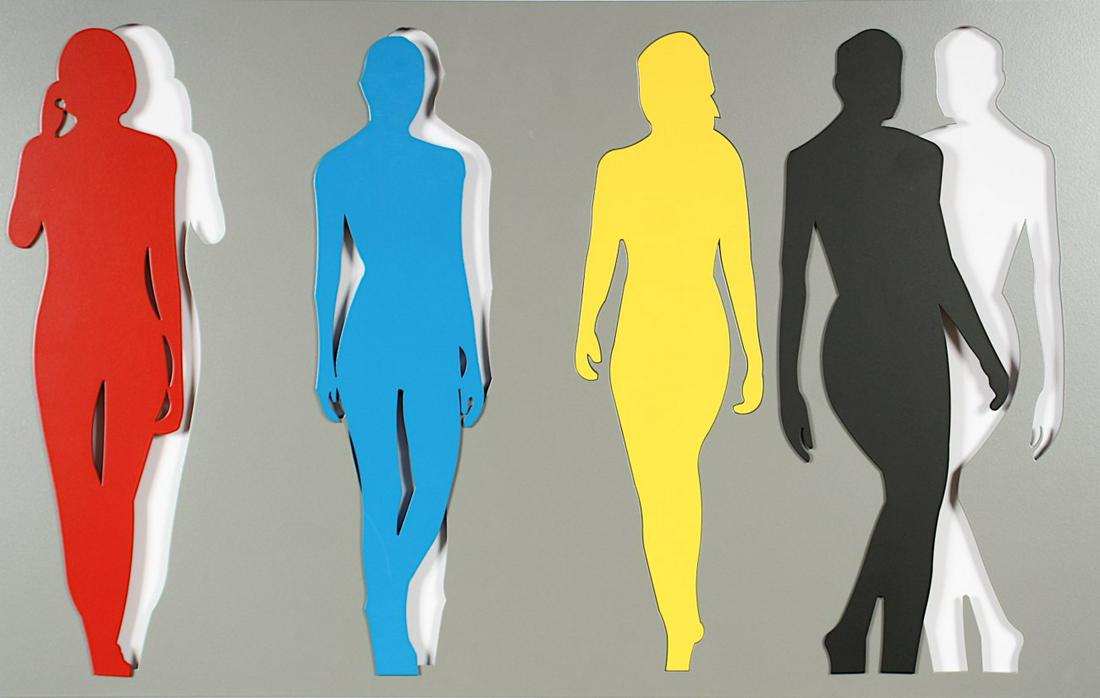 BERGES, Werner, ''Jede Menge Leute'', Skulptur, Eisen,: BERGES, Werner, ''Jede Menge Leute'', Skulptur, Eisen, farbig lackiert, 38 x 61, verso signiert und nummeriert 29/30