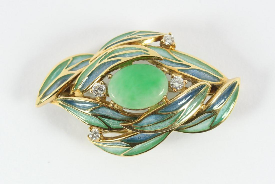 JADEBROSCHE, 750/ooo Gelbgold, blaue und grüne (1 of 1)