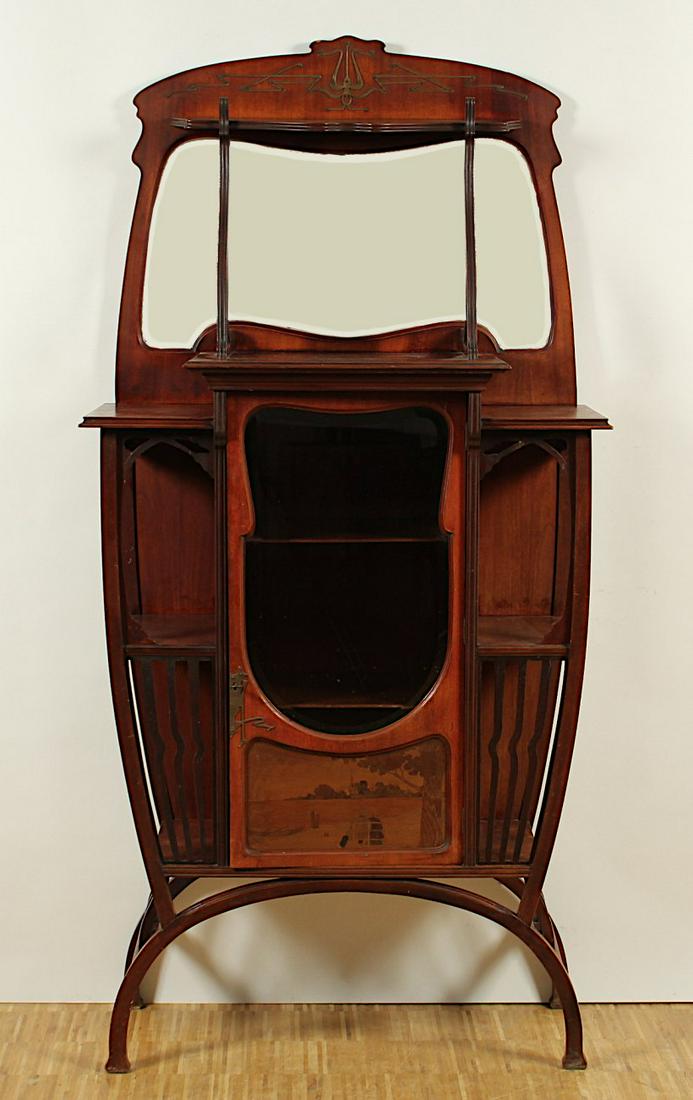 JUGENDSTIL-VERTIKO, Nussbaum sowie diverse Edelhölzer, (1 of 5)