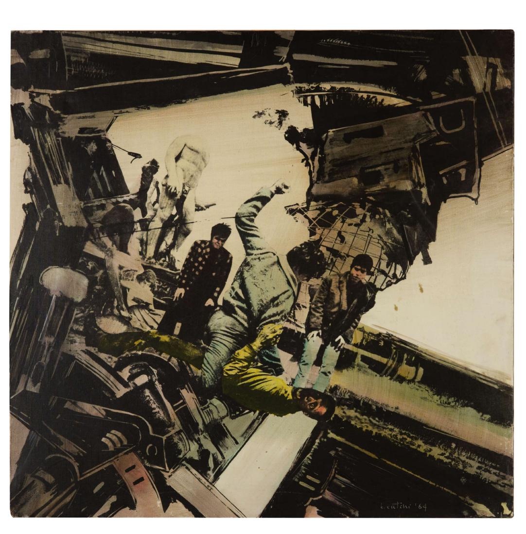 GIANNI BERTINI: Pisa 1922 Ulysse et les prÃ©tÃ©ndants, 1964 Mec-Art su tela emulsionata, cm 60 x 60 Firmato, datato e titolato sul retro Opera accompagnata da certificato di autenticitÃ dell'Archivio Gianni Be