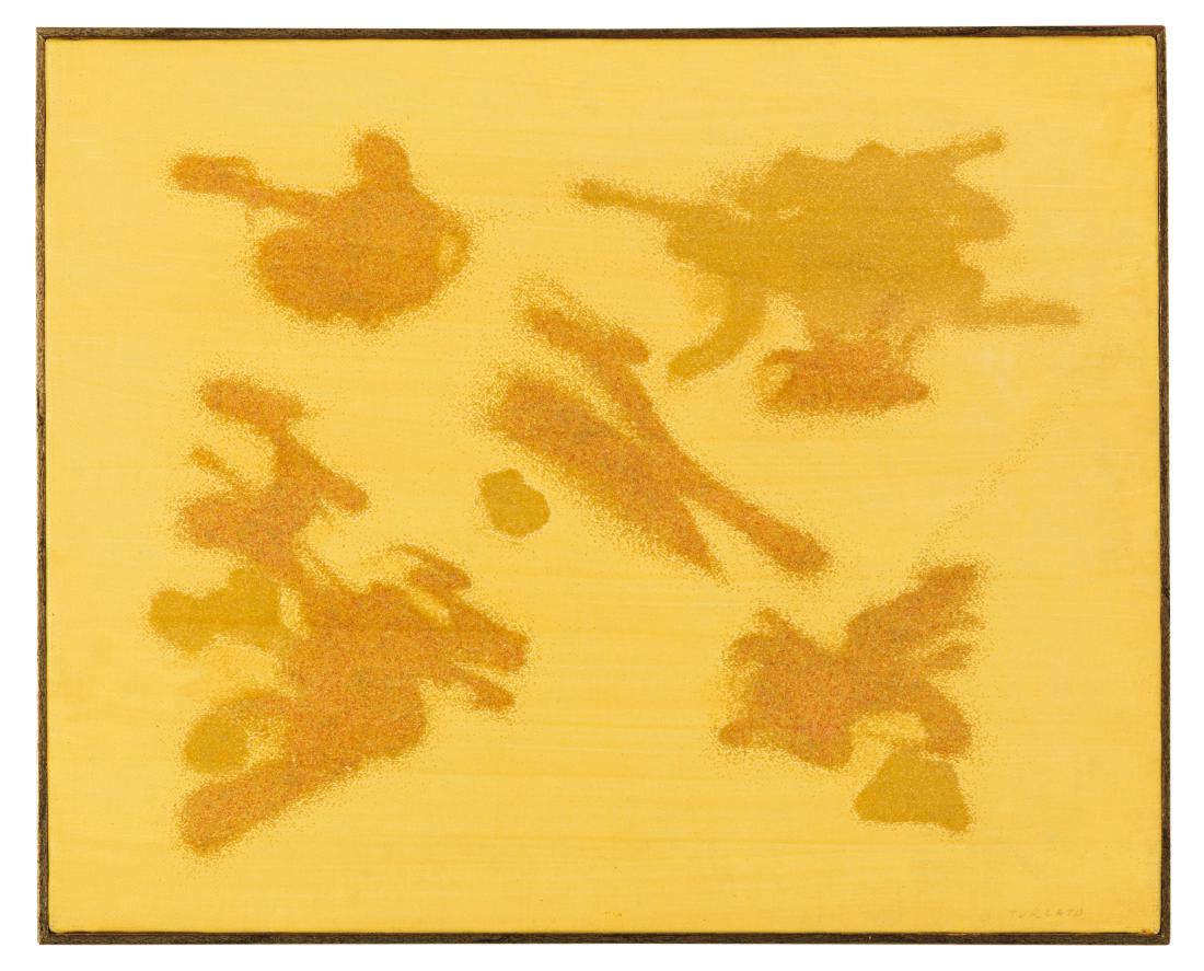 GIULIO TURCATO: Mantova 1912 - Roma 1995 Cangiante giallo, 1982 Olio e tecnica mista su tela, cm 40 x 50 Firmato in basso a destra Opera archiviata e registrata presso l'Archivio Giulio Turcato con il nÂ° D.2736213