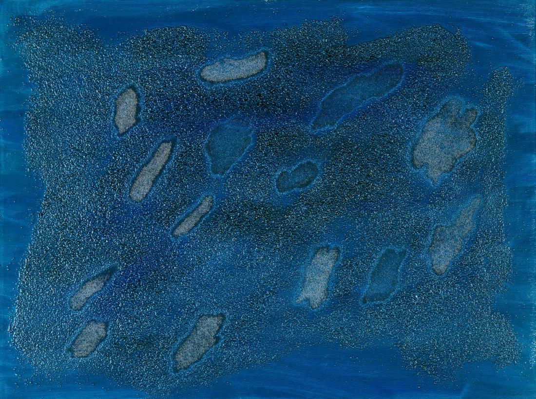 GIULIO TURCATO: Mantova 1912 - Roma 1995 Cangiante blu, 1982 Olio e tecnica mista su tela, cm 59 x 79,5 Firmato in basso a destra Opera archiviata e registrata presso l'Archivio Giulio Turcato con il nÂ° D.33862138