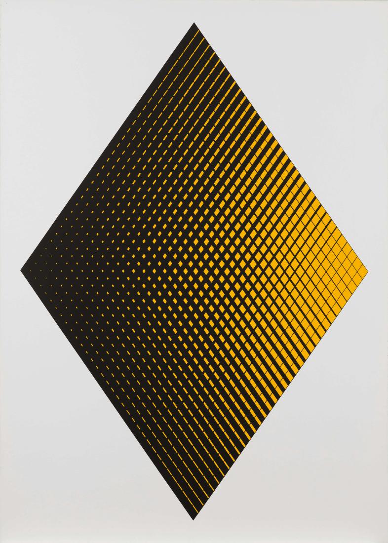 GETULIO ALVIANI: Udine 1939 Senza titolo, 1962 Serigrafia su carta applicata su tavola, cm 70 x 50 Firmato, datato e numerato sul retro Esemplare 26/150