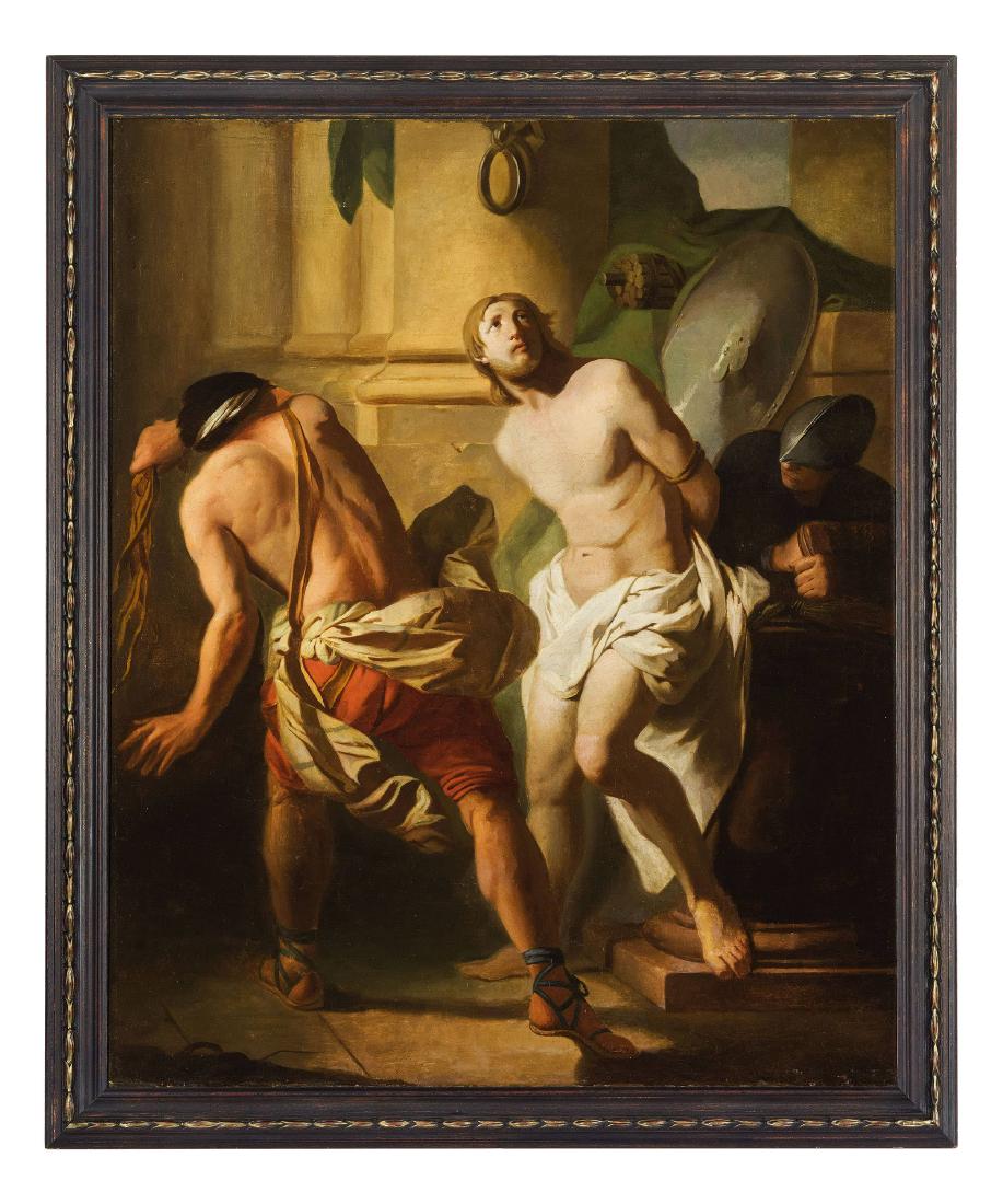 PITTORE EMILIANO DEL XVIII-XIX SECOLO: Flagellazione Olio su tela, cm 123X100 Tradizionalmente attribuita a Gaetano Gandolfi, l'opera esibisce caratteri neoclassici, mentre le tonalit' cromatiche e l'impostazione disegnativa sembrano conco